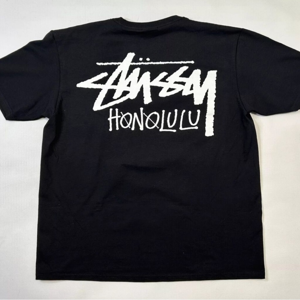 Stussy Black Tee Shirt with Large Back Logo
